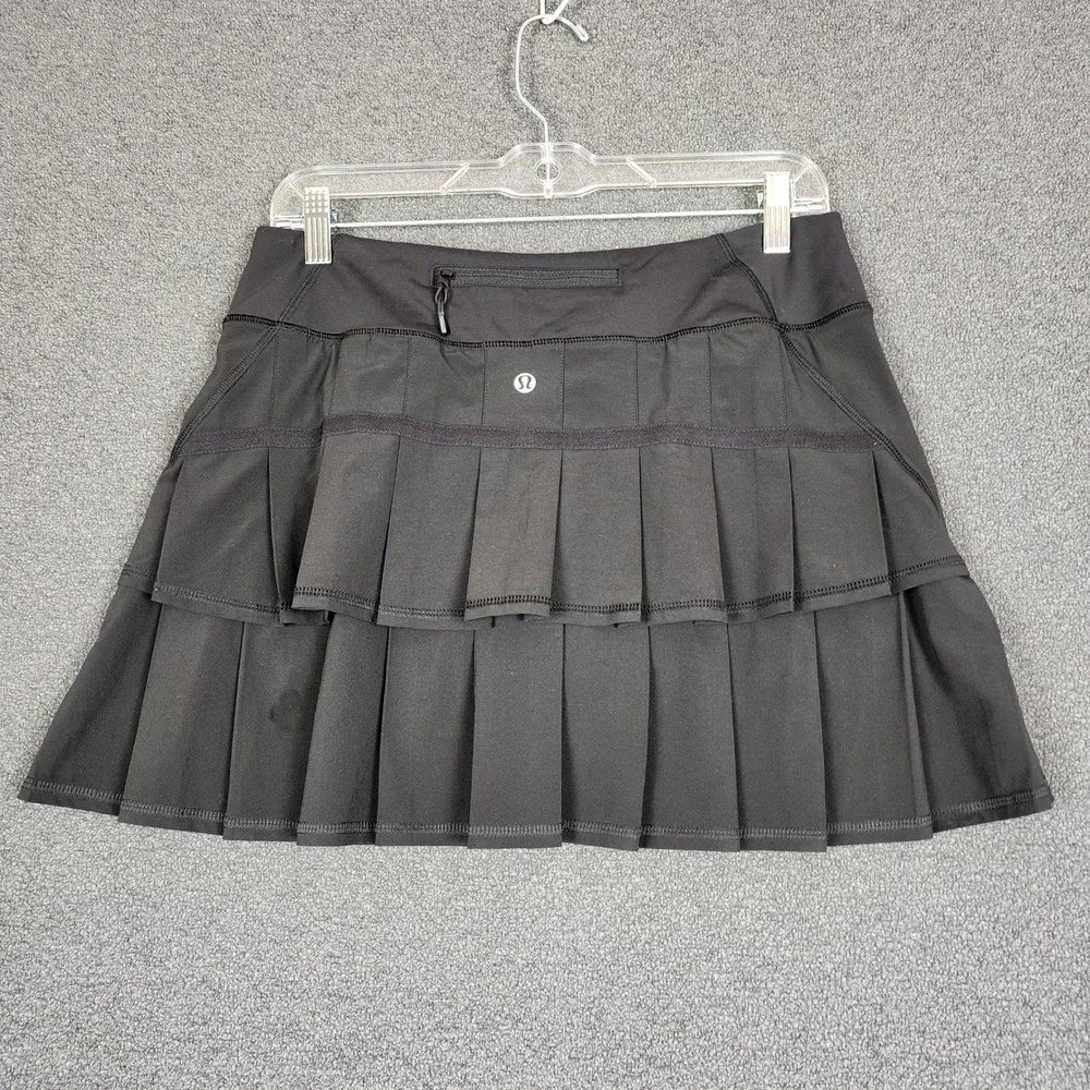 Lululemon Black Pleated Tiered Athletic Tennis Golf Skort Skirt Zipper Pocket 10